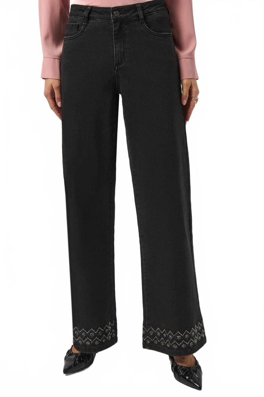 NEW JOSEPH RIBKOFF cordelia classic wide leg stretch denim jeans in charcoal gra